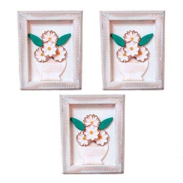 Imagem de Kit Quadros Para Sala Quarto Casal Cozinha Moldura Madeira Cor Branco Cor Da Armação Branco