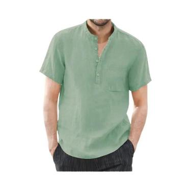 Imagem de Camiseta Masculina De Verão De Manga Curta Em Algodão E Linho, Cor Sól