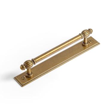 Imagem de Goo-Ki Puxadores de armário com placa traseira/base 5,04" (128 mm) c-c - pacote com 2 puxadores de gaveta de latão antigo vintage com espaçador ferragem de barra de liga de zinco