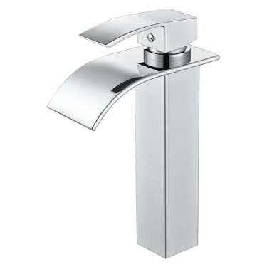 Imagem de sumerain Torneira de pia de vaso único de aço inoxidável moderna alta cachoeira torneira de banheiro cromada