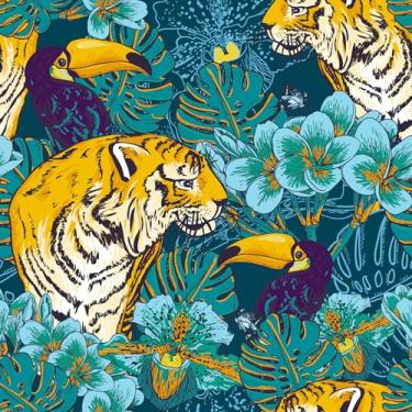 Imagem de VaryStyle Papel de parede tropical animal selvagem tigre palmeira floral descascar e colar papel de parede verde escuro/amarelo selva 45 cm x 299 cm papel de contato removível autoadesivo para
