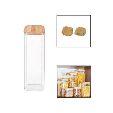 Imagem de Pote Vidro Borossilicato 2000Ml Quadrado Grande Tampa Bambu