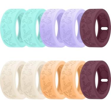 Imagem de SZJCLTD Pacote com 10 capas florais gravadas para Oura Ring Gen 4/Gen 3, capa protetora de anel Oura de silicone macio antiarranhões para malhar, academia e uso diário