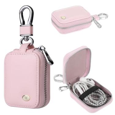 Imagem de Ysnzaq Capa para fone de ouvido, estojo de armazenamento de fone de ouvido para AirPods 4/Pro 3, bolsa de armazenamento universal pequena de couro sintético com zíper com chaveiro para fones de ouvido