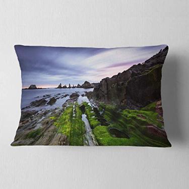 Imagem de Designart Praia Gueirua na Espanha, fotografia litorânea, sala de estar, sofá, almofada de alta qualidade + capa de almofada impressa em ambos os lados 30 x 50 cm