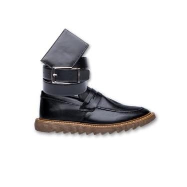 Imagem de ThézB Sapato Social Masculino, Oxford Tratorado, com Cinto e Carteira, Sola Alta 2cm, para Festas e Escritório (Preto Ambar, BR, Adulto, Numérico, 37)