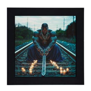 Imagem de Quadro Orixá Ogum Moldura Preta 18 x 18 cm