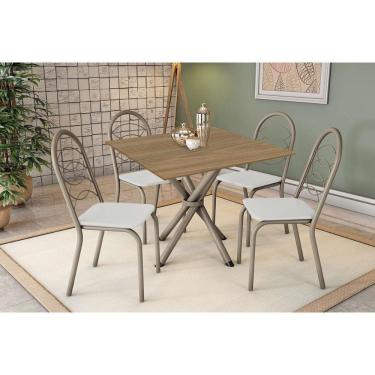 Imagem de Conjunto: Mesa Sala Jantar Volga C- Tampo De Madeira 90cm E 4 Cadeiras Holanda Niquel-nogueira - Branco - Kappesberg