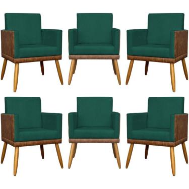 Imagem de Kit 6 Poltronas Decorativas Para Escritório Lis Corino e Pé 30cm - Verde Suede Corino