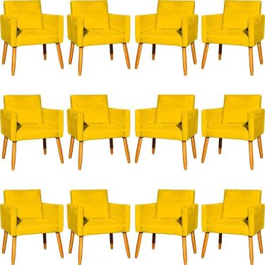 Imagem de Kit 12 Poltronas Decorativa Para Sala Nina Suede Cores Pé Palito 30cm Castanho - Suede