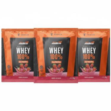 Imagem de Kit 3 Whey Protein 100% 21G Proteina Morango Sache - New Millen