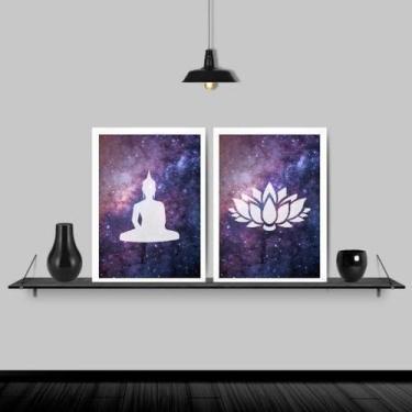 Imagem de Kit 2 Quadros Buda E Flor De Lotus Galaxia 24X18Cm Preta - Quadros On-