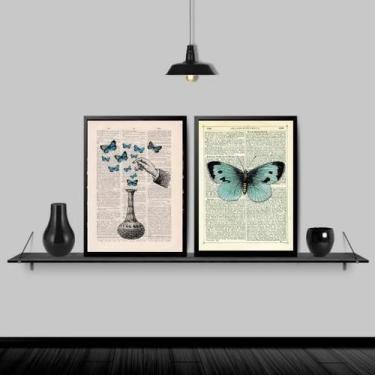 Imagem de Kit 2 Quadros Poção De Borboletas 45X34Cm Com Vidro - Branca - Quadros