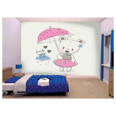 Imagem de Papel De Parede Ursinha Chuva Quarto De Bebê  Azs111 - Você Decora