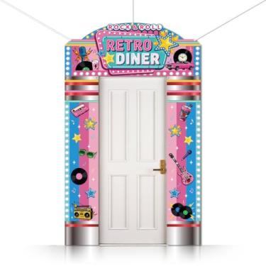 Imagem de CUTHOLLOW 3 peças de instrumentos de rock retrô decoração bandeira de sinal de varanda, padrão de instrumentos de rock retrô decorações de festa pendurado faixa de porta de boas-vindas para pano de