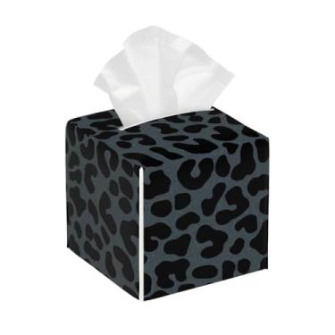 Imagem de Capa quadrada de couro para caixa de lenços de papel à prova d'água, arte com estampa de leopardo, organizador de papel facial com cinto inferior, estojo de lenços para mesa, banheiro, escritório