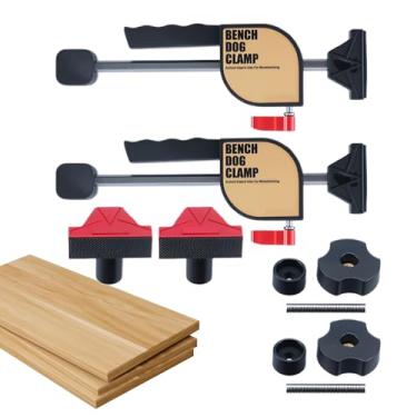 Imagem de Conjuntos De Grampos Para Marcenaria - Fixação Resistente - Conjunto De Grampos De Cão De Bancada De Alumínio | Para Serra Trilho Lixamento Colagem Bancada