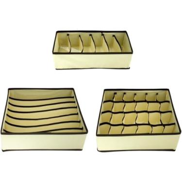 Imagem de Kit 4 Organizadores para Gavetas, Bege, TNT e Papel Cartão, 2 Grandes 32x16x10cm e 2 Pequenos 32x32x10cm, Dobrável, para Roupas Íntimas
