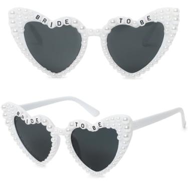 Imagem de ayigu Óculos de sol Bride To Be, óculos de sol de noiva em forma de coração pérola, lindos óculos para mulheres, presentes de despedida de solteira, Branco