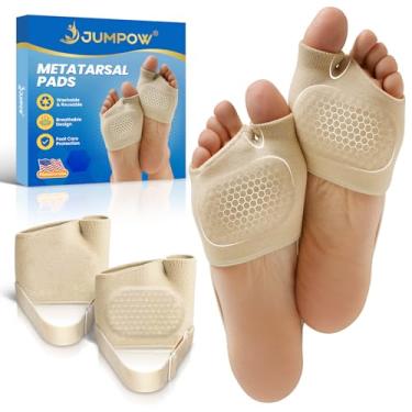 Imagem de JUMPOW Almofadas de metatarso para mulheres e homens – 2 pares de almofadas antiderrapantes para alívio da dor no pé para neuroma de Morton, metatarsalgia, almofadas de gel extra grossas e alças