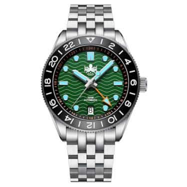 Imagem de PHOIBOS Relógio masculino automático Wave Master GMT com 200 m resistente à água aço inoxidável safira vidro relógio de pulso PY049A verde