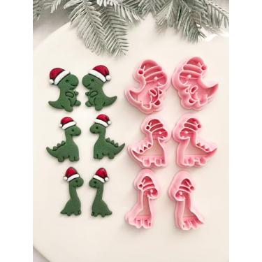 Imagem de Cortadores de argila de polímero de Natal, cortadores de brinco de inverno para joias de argila, kits de fabricação de brincos de Natal de 6 formas, dinossauros
