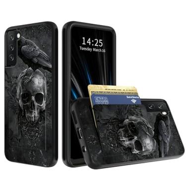 Imagem de BWEGRHE Capa carteira de caveira de corvo para Samsung Galaxy S25 FE com porta-cartões oculto, compartimento rígido híbrido de camada dupla para cartão de identificação de borracha interna macia para