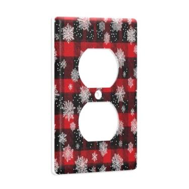 Imagem de Blueangle Placa de parede Gingham Snowflakes Duplex Outlets, tamanho padrão, placas de cobertura de tomada elétrica de 1 gangue para decoração de quarto de escritório em casa, 4,53 x 2,76 polegadas
