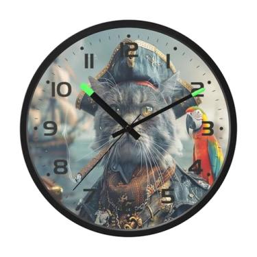 Imagem de SEHANY Relógio de parede engraçado de gato pirata, silencioso, sem tique-taque, operado por bateria, controle de som, luz noturna, relógios de parede para sala de estar, cozinha, quarto, escritório