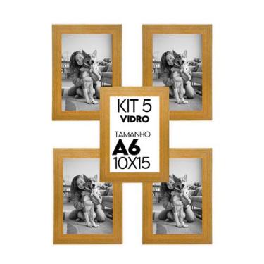Imagem de Kit 5 Porta retrato Moldura Madeira Fotos 10x15 com Vidro Lembrancinha