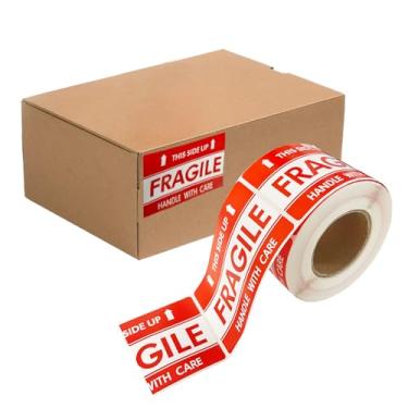 Imagem de Adesivos frágeis de 300 peças – 7 x 5 cm, alça de alta visibilidade com etiquetas de cuidado para embalagem, com sinal "This Side UP"
