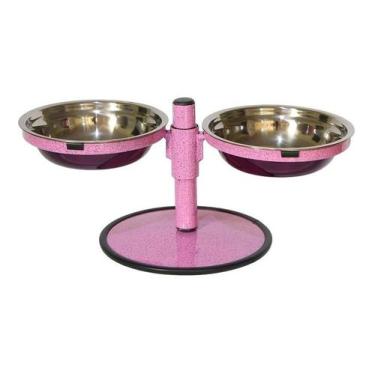 Imagem de Comedouro Pequeno Duplo Inox Altura Regulável Cães e Gatos PetGang Ros