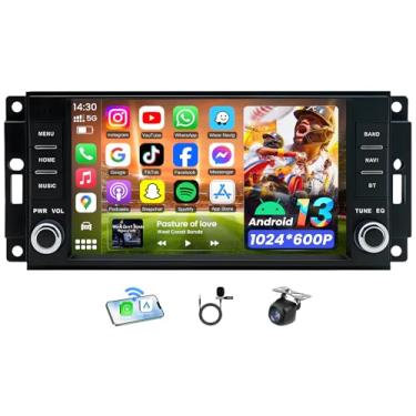 Imagem de Rádio estéreo automotivo para Dodge Avenger Challenger 2008-2014: Jeep Wrangler JK 2007-2018 Dodge RAM 1500 2009-2012, tela sensível ao toque de 7 polegadas sem fio Carplay Android Auto GPS WiFi