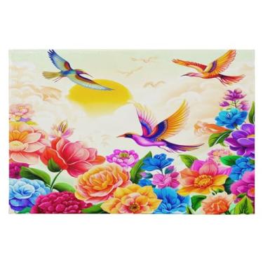 Imagem de CEBUGI Tapete de área 60 x 90 cm, macio, lavável, antiderrapante, com suporte de borracha, floral, pássaro, para sala de estar, quarto, decoração de casa