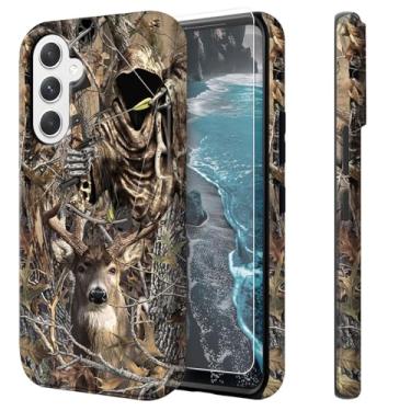 Imagem de Qindaiwen Capa para Samsung Galaxy S25 com protetor de tela – Capa de camada dupla à prova de choque de grau militar: suporta carregamento magnético sem fio, veado camuflado