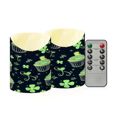 Imagem de Wassud Pacote com 2 cupcakes e trevos velas sem chama com controle remoto, velas realistas cintilantes com temporizador, velas decorativas para Natal, casamento, festa, decoração de casa pequena