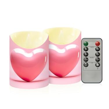Imagem de Wassud Pacote com 2 lindos corações de amor (2) velas sem chama com controle remoto, velas realistas cintilantes com temporizador, velas decorativas para Natal, casamento, festa, decoração de casa