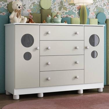 Imagem de Cômoda Infantil 125cm 2 Portas com Vidro e 4 Gavetas Bombom Multimóveis MP4465