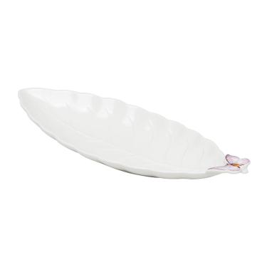 Imagem de Travessa de Porcelana Branca C/Formato Folha Borboletas 31x11,5cm Wolff