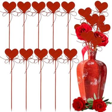 Imagem de 10 peças de corações de dia dos namorados, laço, palitos florais, hastes de coração fofas, decoração de mesa, vaso de flores, artesanato de casamento, arranjo de hastes, suprimentos para festas de fim