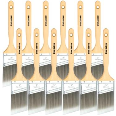 Imagem de Great Andrew Pacote com 12 pincéis com cabo de madeira de 5 cm, pincéis de faixa angular para acabamento, paredes, todo látex, tintas e manchas a óleo, interior e exterior de casa