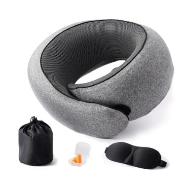 Imagem de Almofada ergonômica de viagem de espuma viscoelástica 2025 com suporte de queixo para avião e carro, capa lavável e respirável