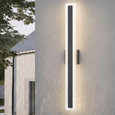 Imagem de Lâmpada de Parede LED Externa IP65 Impermeável Alumínio Metal Iluminação de Parede Moderna Minimalista Longa Arandelas Interior/Exterior para Jardins Villa Terraço Escadaria (Luz Neutra Preta, 100 cm)