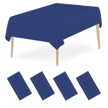 Imagem de Mulbozy Toalha de mesa de plástico azul marinho descartável, pacote com 4, toalhas de mesa retangulares de 137 × 272 cm, capa de mesa de plástico marinho para decoração de festa