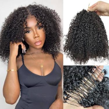 Imagem de Extensões de penas pré-separadas de cabelo afro, cacheado, cacheado, sem nó, micro anel, cachos de cabelo macio, crochê com cordão para tranças torcidas 55 cm, 120 g, 100 fios