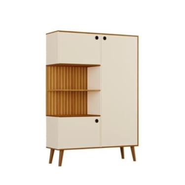 Imagem de Armário organizador 3 portas e 7 prateleiras sala,cozinha pés em poliuretano e pintura ripado 3D(off ripado)