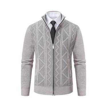 Imagem de Suéter Cardigan Masculino De Tricô Grosso Com Gola Alta Quente Para Ou