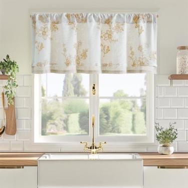 Imagem de Cortina Jinchan Gold Floral Bordada Valance 127x46 cm