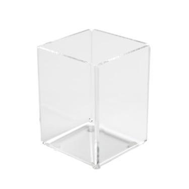 Imagem de Russell+Hazel Bloco de lápis acrílico de linha fina, organizador de mesa transparente de 7,6 cm x 7,6 cm para lápis, canetas, marcadores, pincéis de maquiagem e materiais de escritório, suporte de