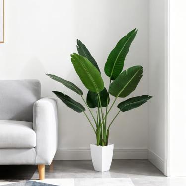 Imagem de OAKRED Planta artificial Bird of Paradise, plantas falsas de 1,2 m com vaso cônico branco, palmeira falsa para decoração de casa interna, escritório, sala de estar, conjunto de 1
